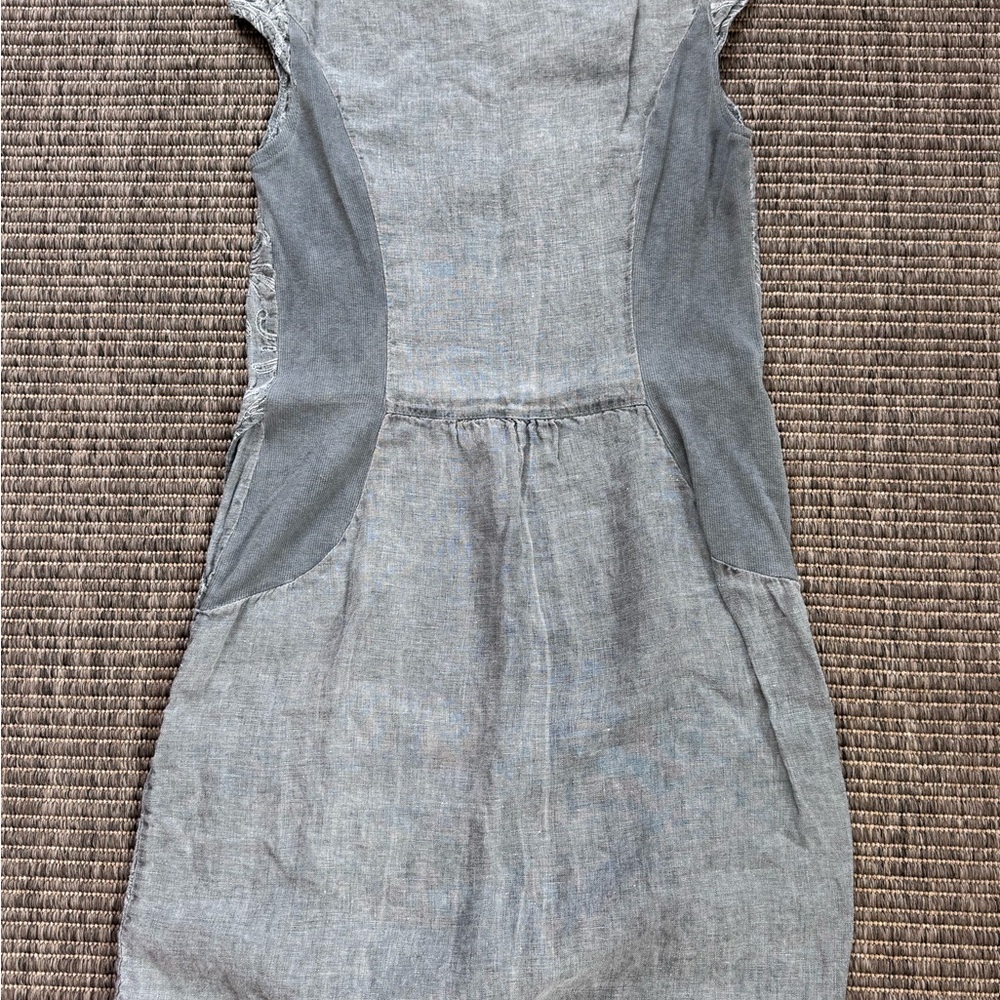 Lina Tomei Linen Elegant Gray Cap Sleeve Mini Dress